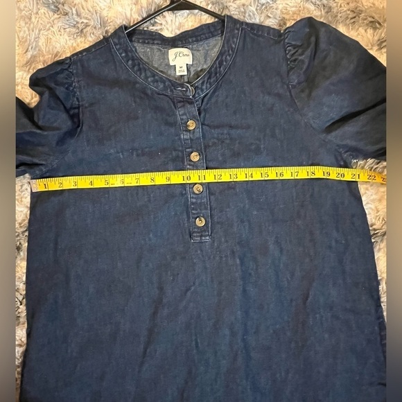 J. Crew Puff-sleeve baby doll Denim dress Popover elastic sleeves base Medium - Picture 3 of 8